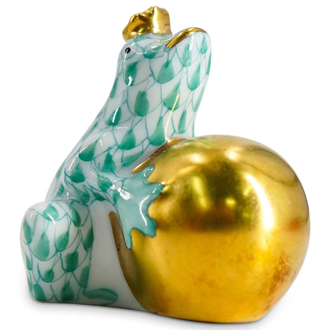 Herend Porcelain "Frog On Ball" Green Fishnet Figurine (1 of 4)