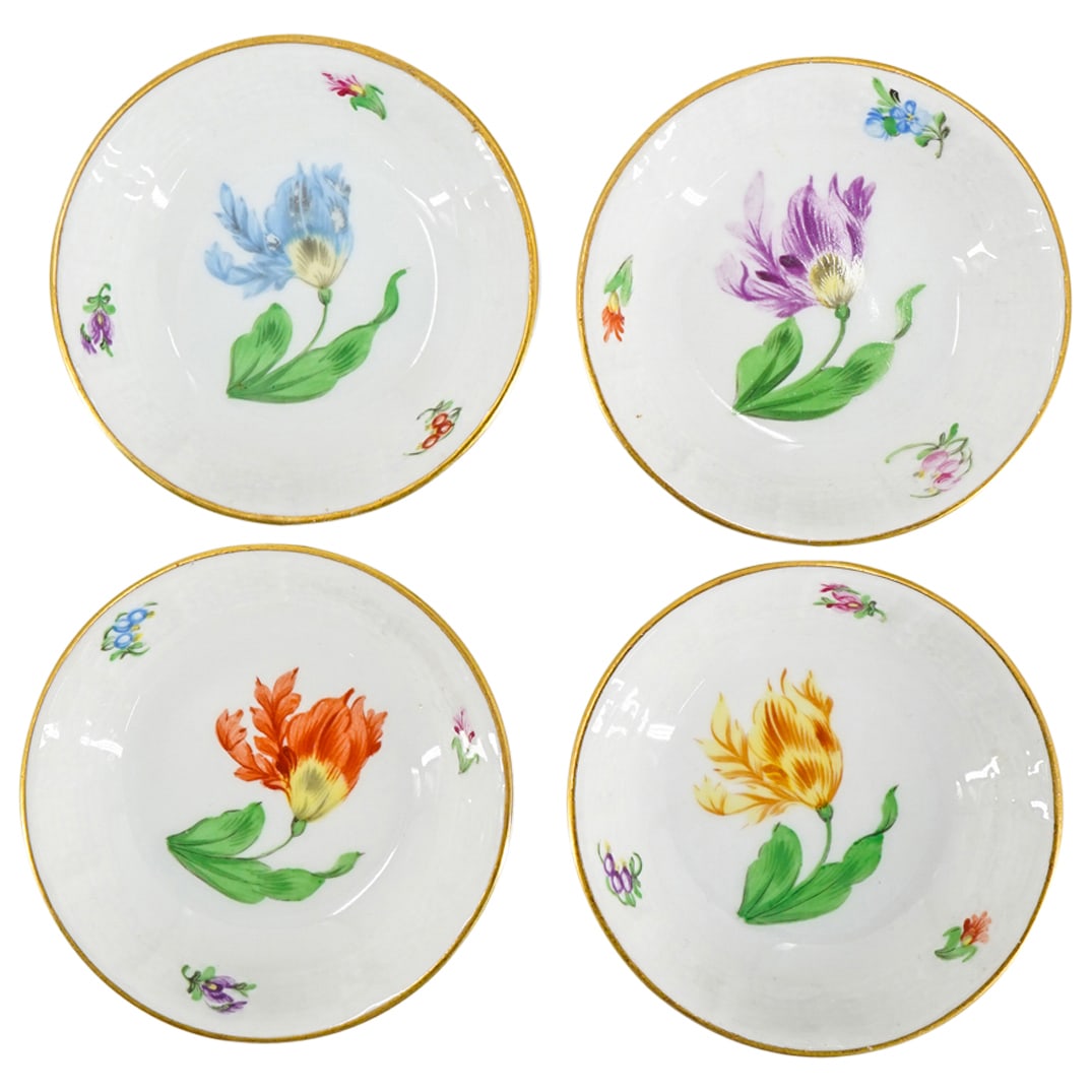 (4 pc) Herend Porcelain "Saxonian Bouquet" Butter Pat Small Dishes Grouping Set (1 of 5)