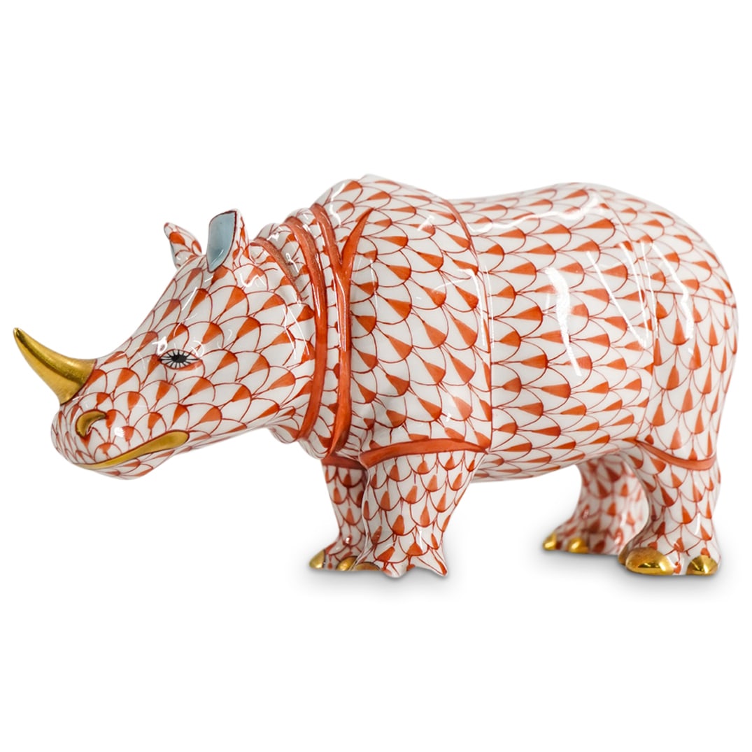 Herend Porcelain "Rhino" Rust Fishnet Figurine (1 of 5)