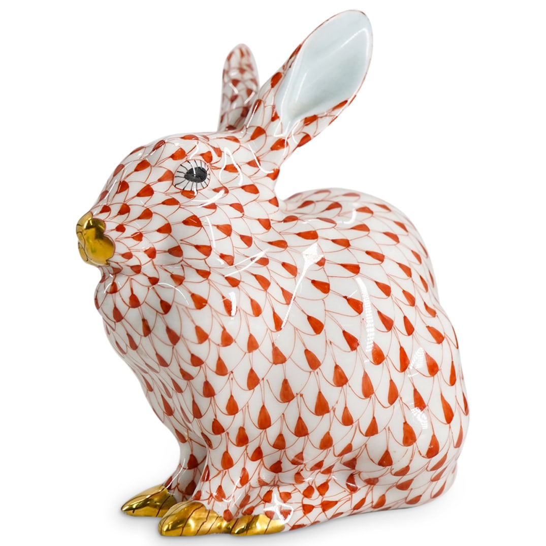 Herend Porcelain "Bunny Sitting" Rust Fishnet Figurine (1 of 6)