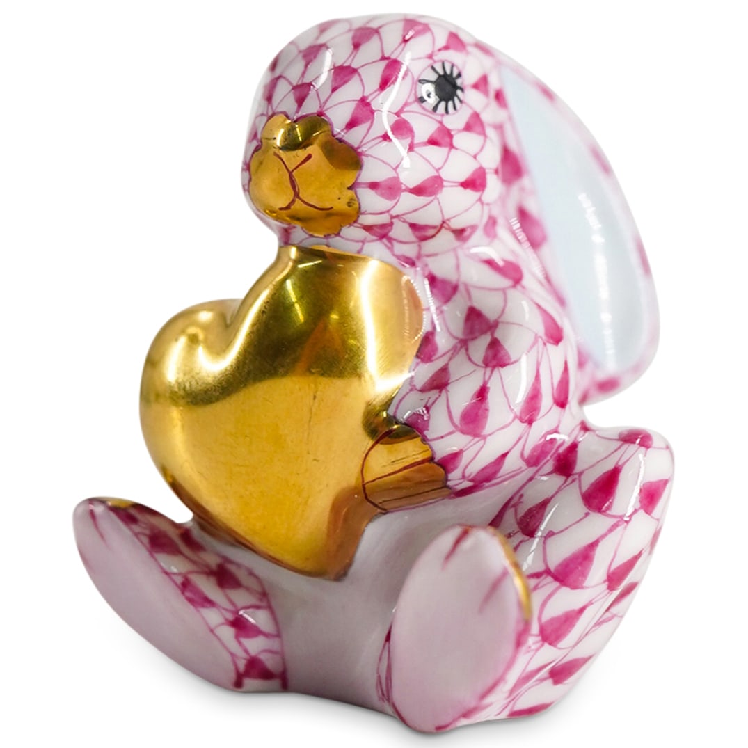 Herend Porcelain "Bunny With Heart" Raspberry Fishnet Figurine (1 of 5)