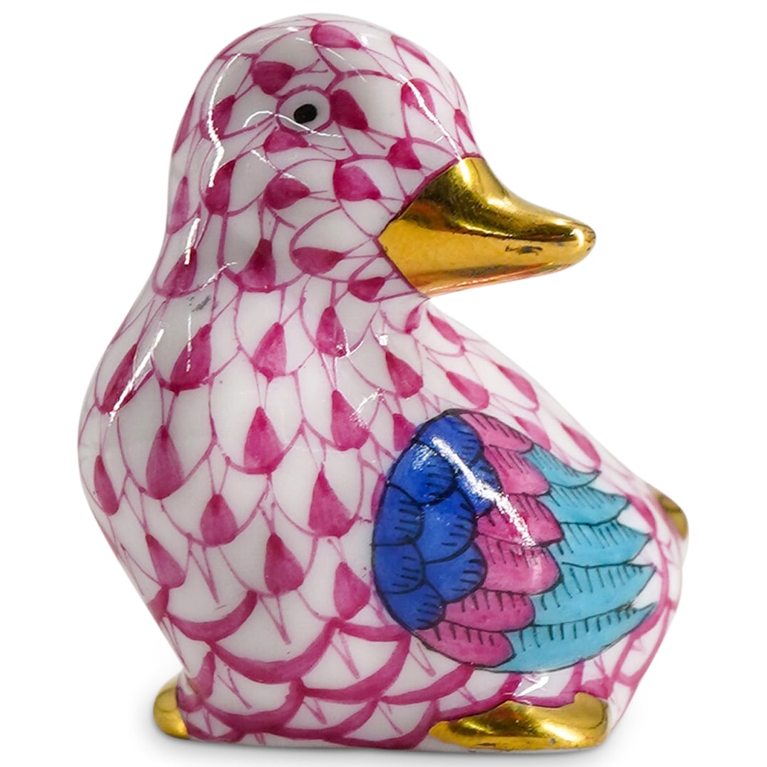Herend Porcelain "Miniature Duck" Raspberry Fishnet Figurine (1 of 4)