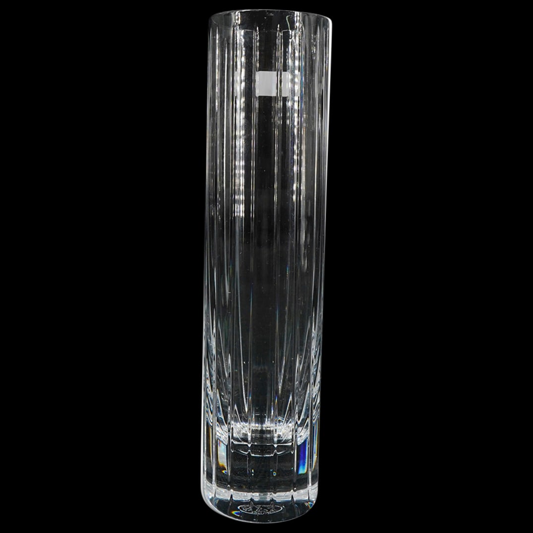 Baccarat Crystal "Harmonie" Bud Vase: DESCRIPTION: Baccarat crystal tubular bud vase, in clear crystal, designed with cut vertical lines in the "Harmonie" pattern. Marked with Baccarat hallmark on the underside. CIRCA: 20th Century ORIGIN