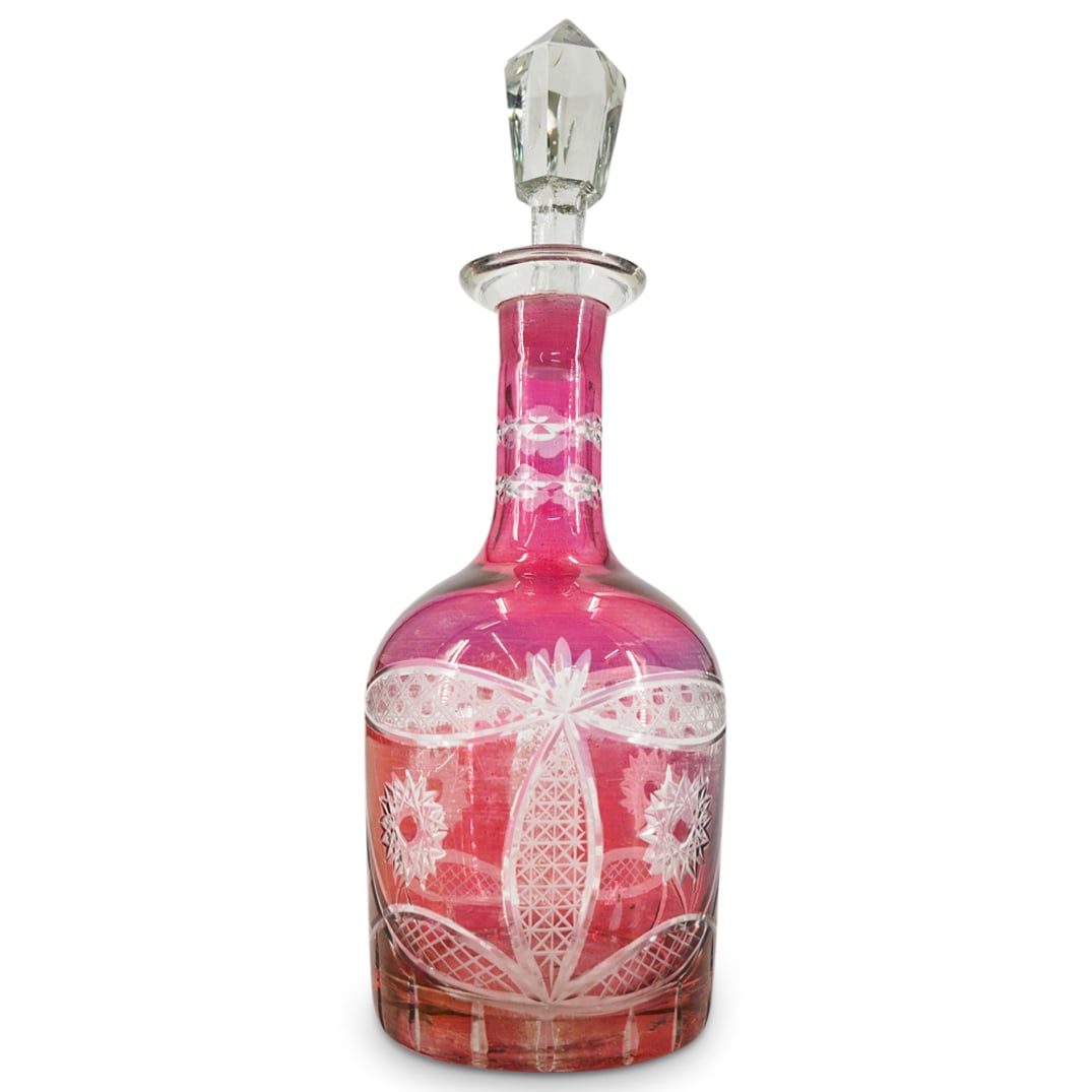 Bohemian Etched Cut To Clear Glass Liquor Decanter (1 of 6)