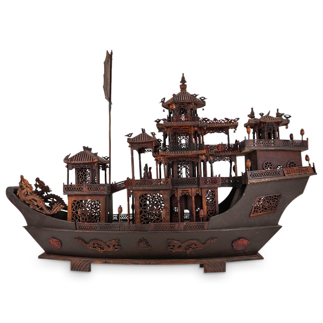 Large Chinese Carved Wood Ship Model (1 of 17)