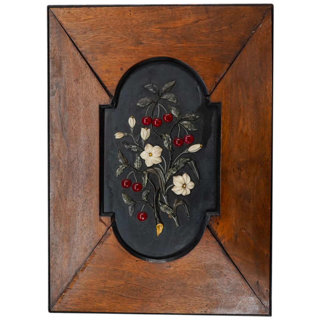 Vintage Chinese Carved Stone Floral Plaque (1 of 5)