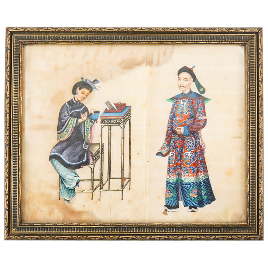 (2 Pc) Antique Chinese Gouache On Rice Paper Paintings (1 of 3)