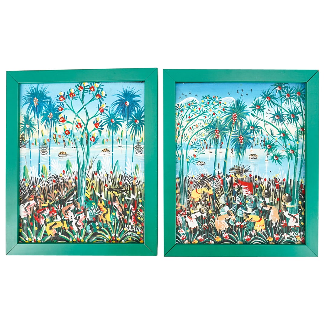 (2 Pc) Signed Kenol ( Haiti, 20th Century) Haitian Paintings On Canvas (1 of 9)