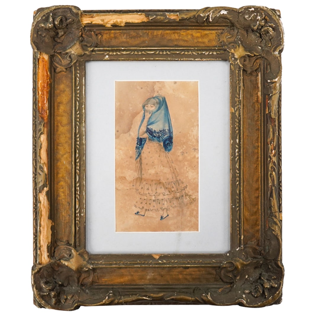 Antique Watercolor & Ink On Paper Figural Sketch (1 of 3)