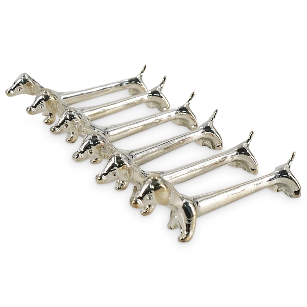 (6 Pc) Silver Plated Daschund Knife Rests (1 of 6)