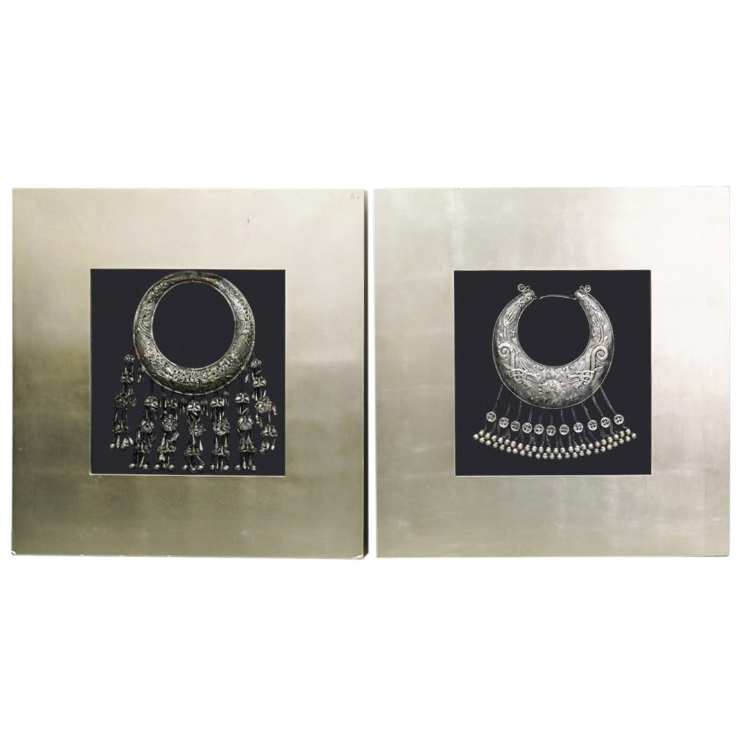 Pair Of Framed Miao Silvered Metal Necklace Replicas (1 of 12)
