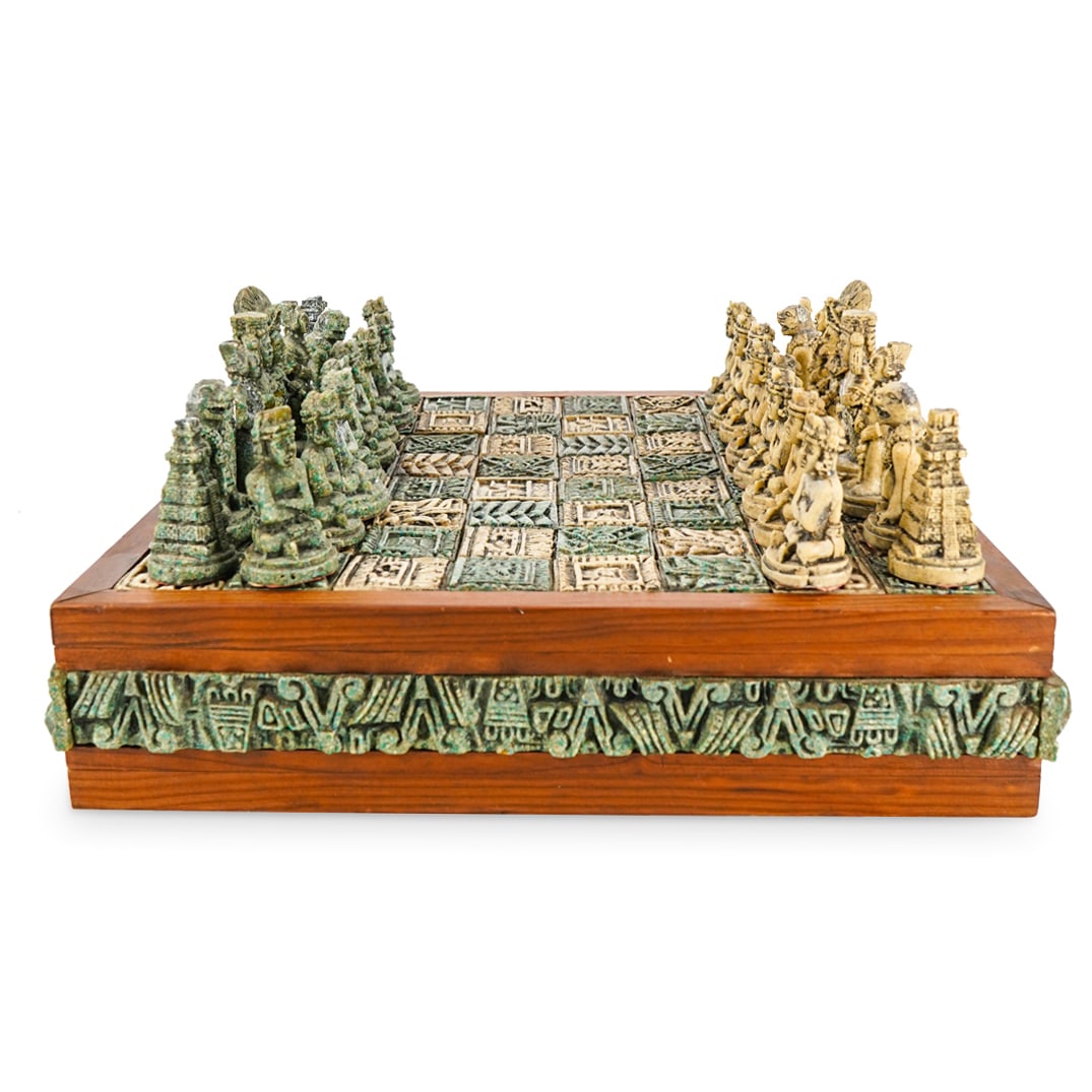 Vintage Mexican Aztec Malachite Paste Chess Board (1 of 7)