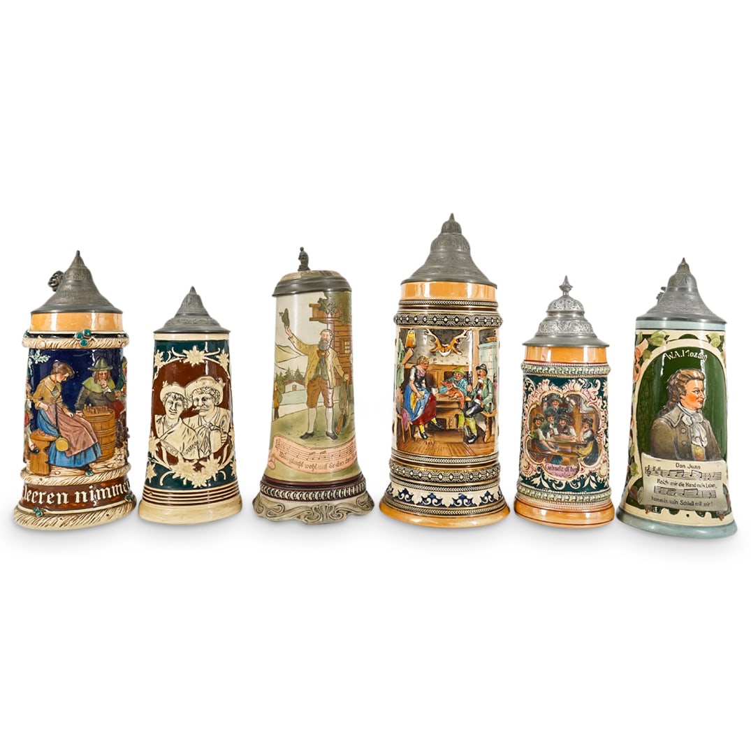 (6 pc) Antique German Stoneware And Mixed Metal German Steins (1 of 19)