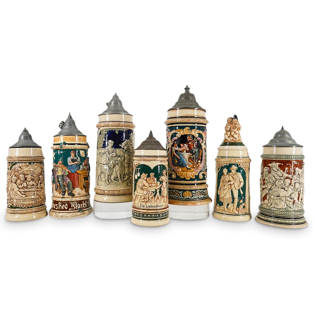 (7 pc) Antique Occupied German Porcelain And Mixed Metal Steins (1 of 18)