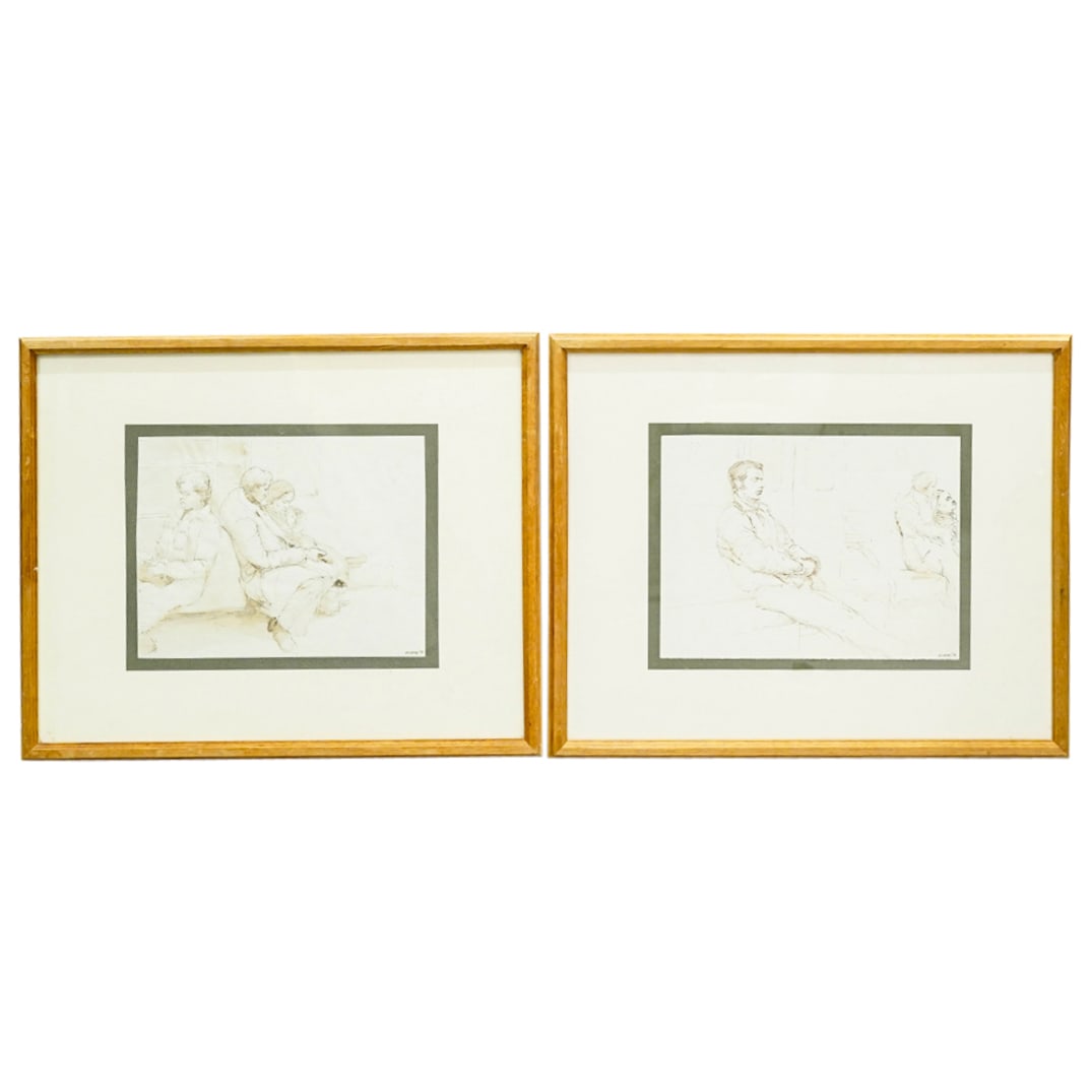 (2Pc) Elias Rivera (American, 1937–2019) 'Subway' Ink Sketches on Paper (1 of 10)