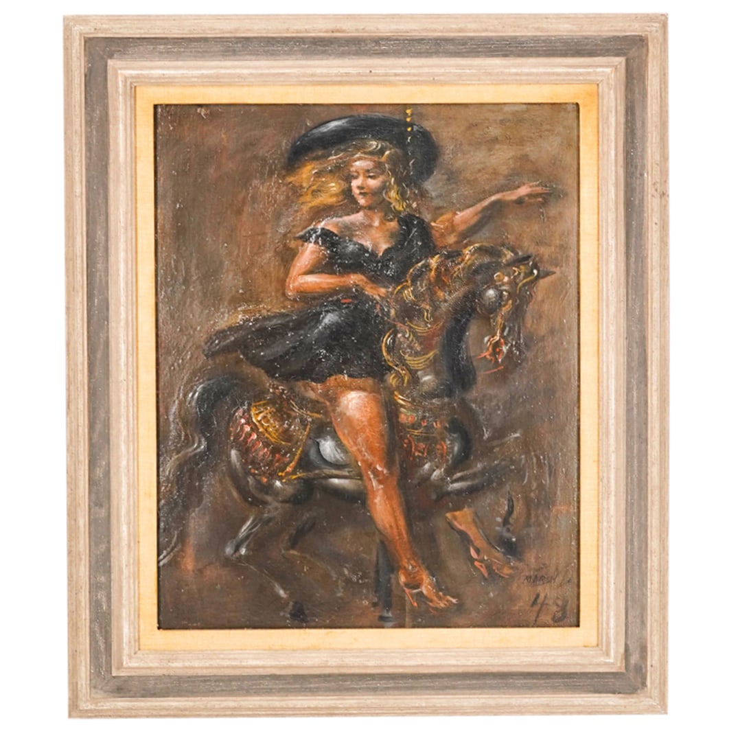 Reginald Marsh (American, 1898-1954) 'Merry-Go-Round' Oil on Panel Painting (1 of 8)