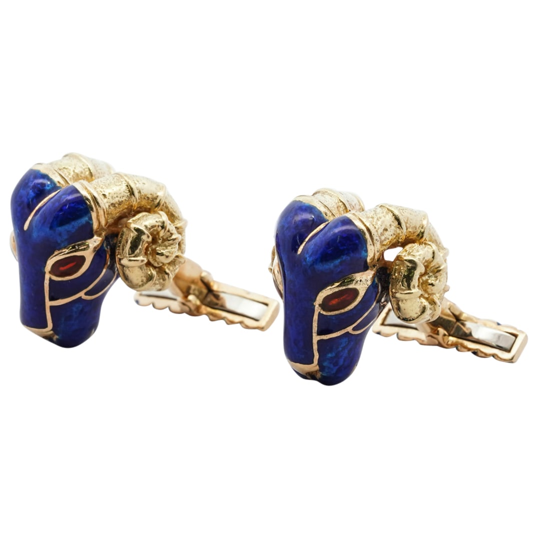 David Webb 18k and Enamel Ram Head Cufflinks (1 of 7)