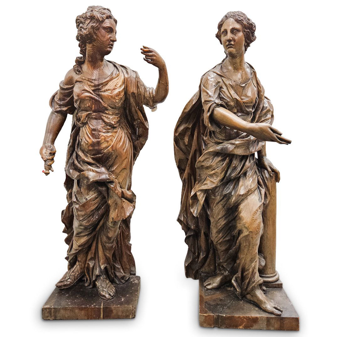 Pair of 18th C. Northern European Carved Pine Female Figures (1 of 10)