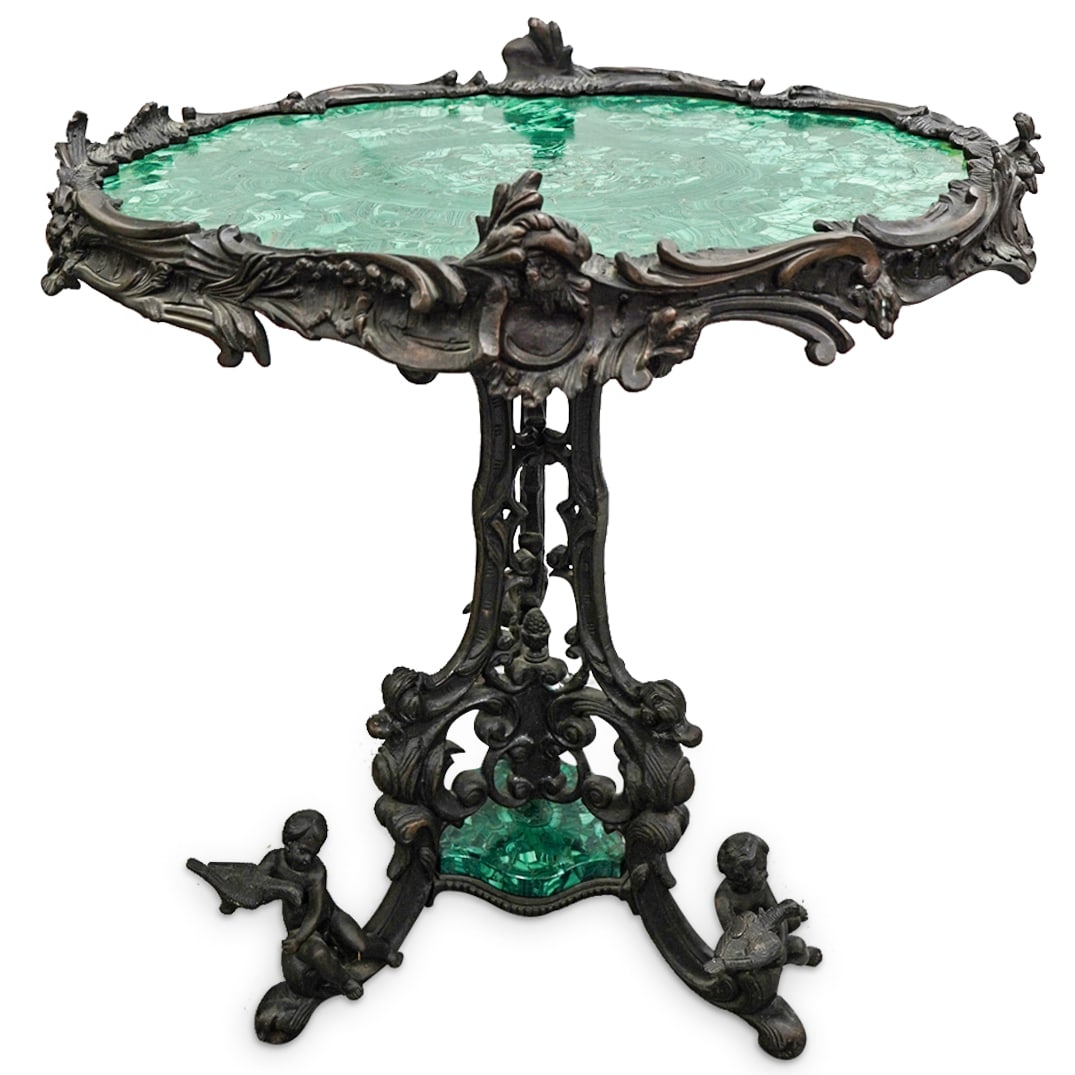 Rococo Revival Style Cast Bronze And Malachite Center Table (1 of 9)