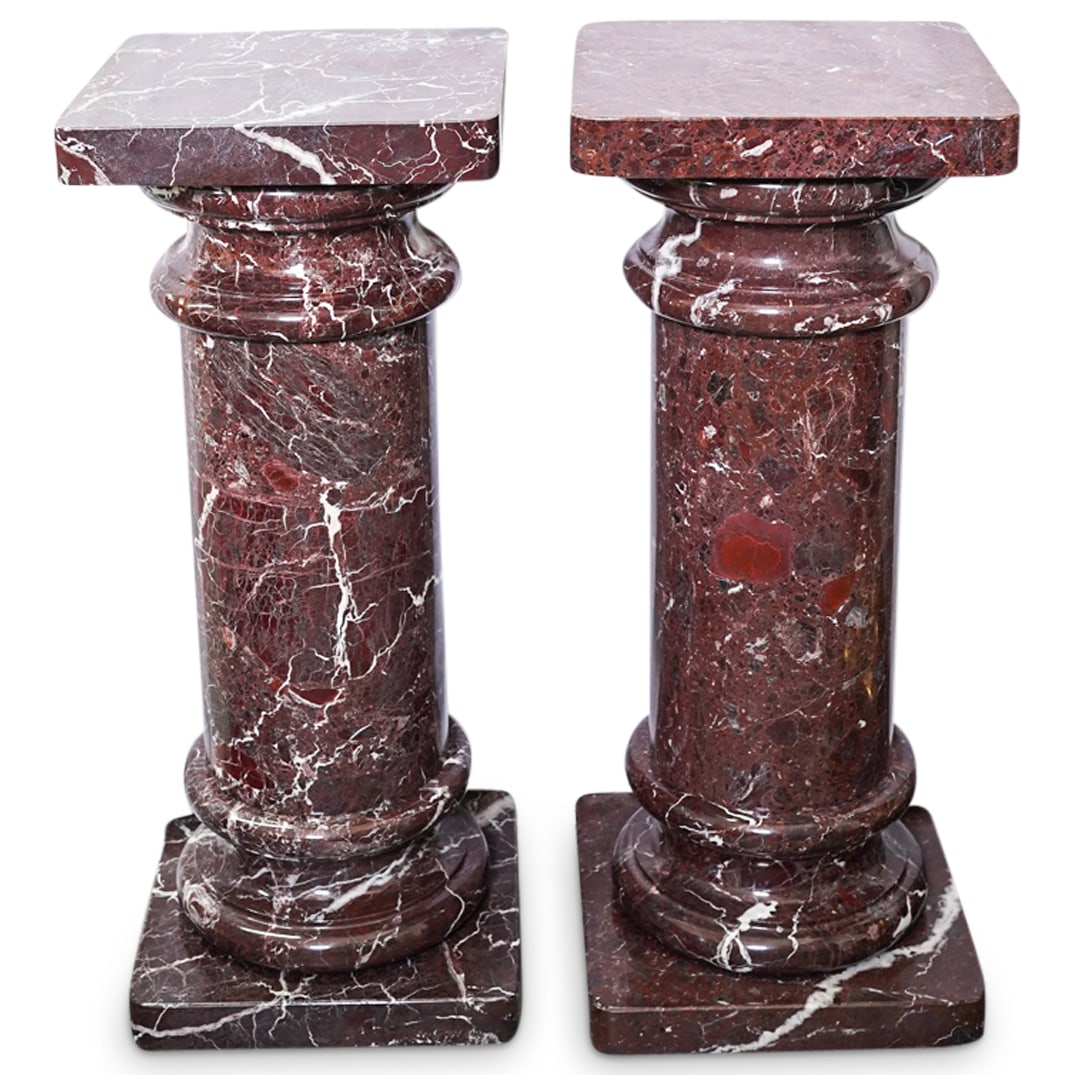 Pair of European Rouge Marble Pedestals (1 of 8)