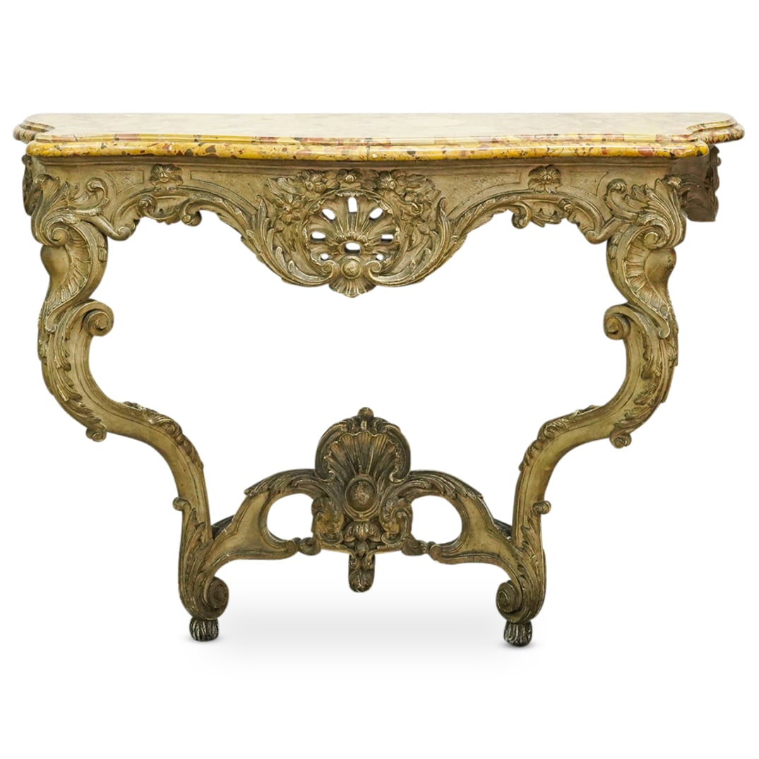 Louis XV Style Marble Top Painted Wood Console (1 of 13)