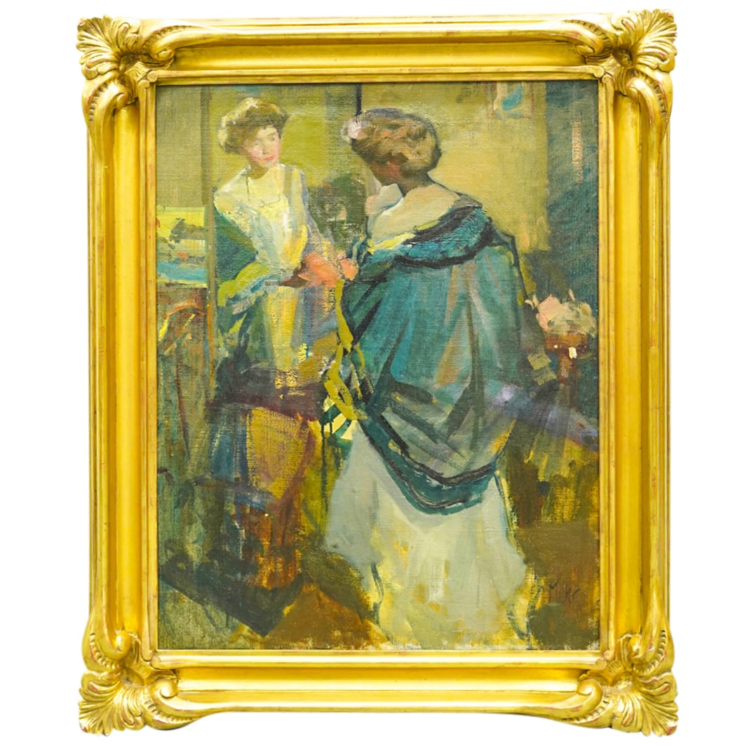 Richard Miller (American, 1875-1943) 'Woman at the Mirror' Oil on canvas Painting (1 of 9)