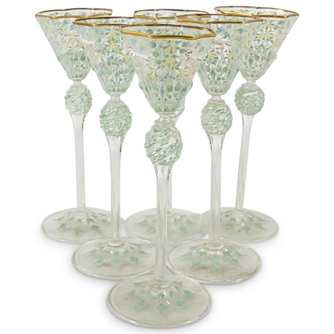 (6 Pc) Venetian Gilt And Enameled Blown Glass Cordials (1 of 7)