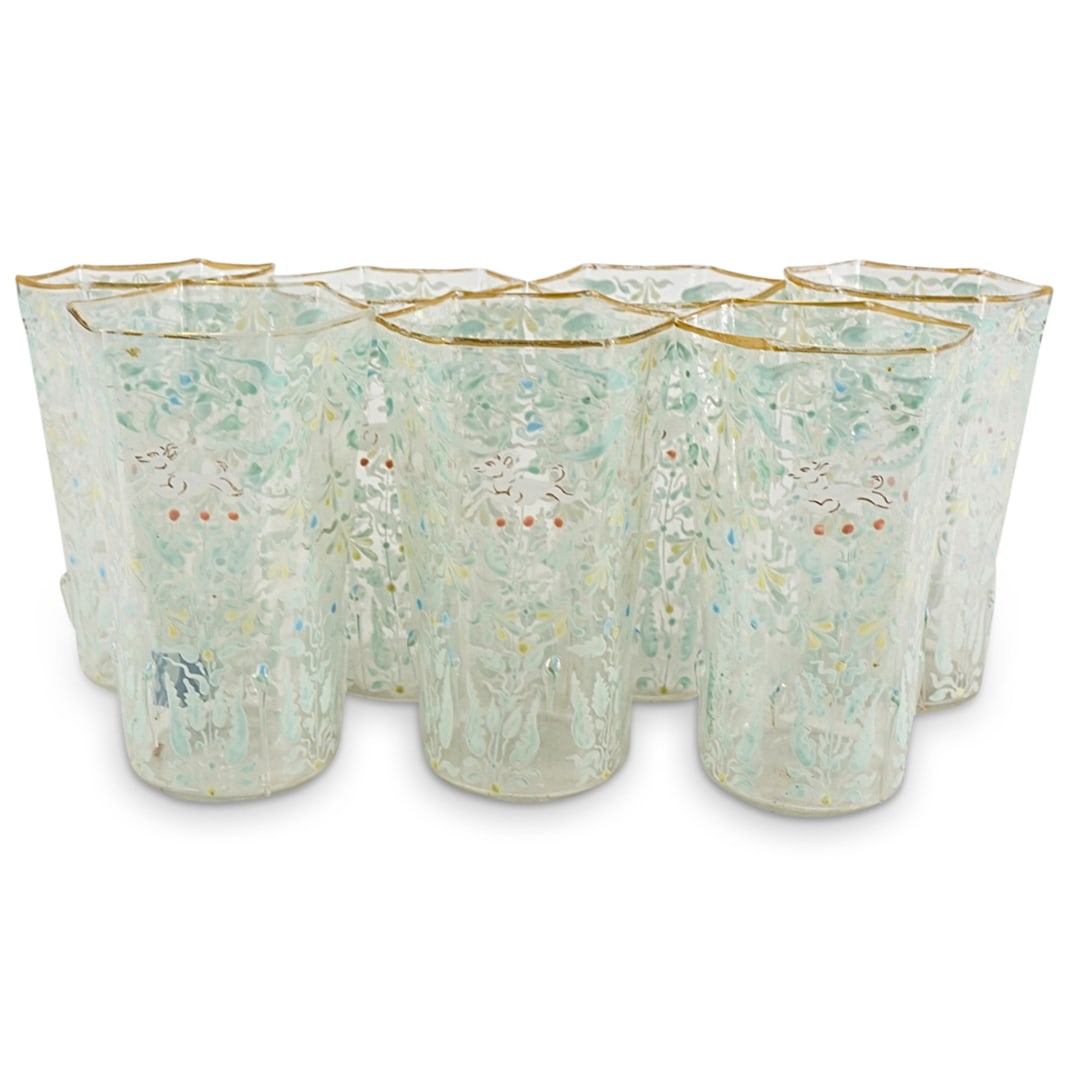 (7 Pc) Venetian Gilt And Enameled Blown Glass Water Glasses (1 of 7)