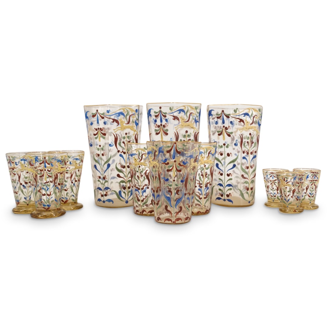 (12 Pc) Venetian Gilt And Enameled Blown Glass Shot Glasses & Water Glasses (1 of 6)