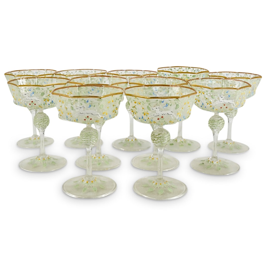 (11 Pc) Venetian Gilt And Enameled Blown Glass Champagne Coupes (1 of 9)
