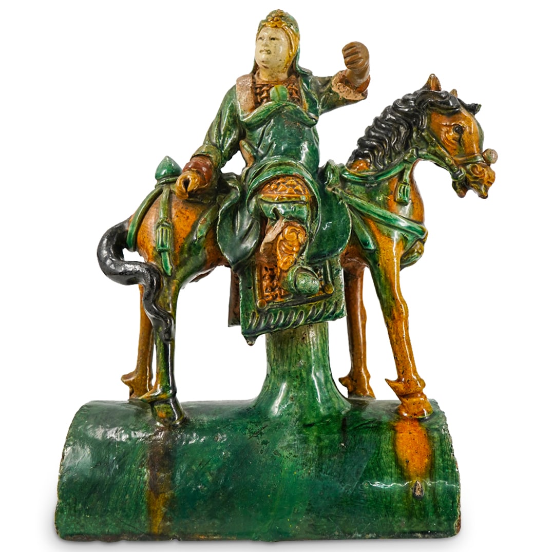 Antique Chinese Qing Dynasty Sancai Ceramic Figural Roof Tile (1 of 8)