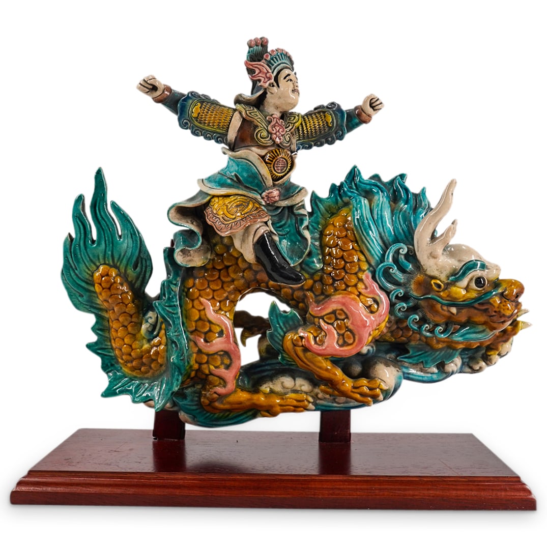 Antique Chinese Wucai Ceramic Figure On Dragon (1 of 5)