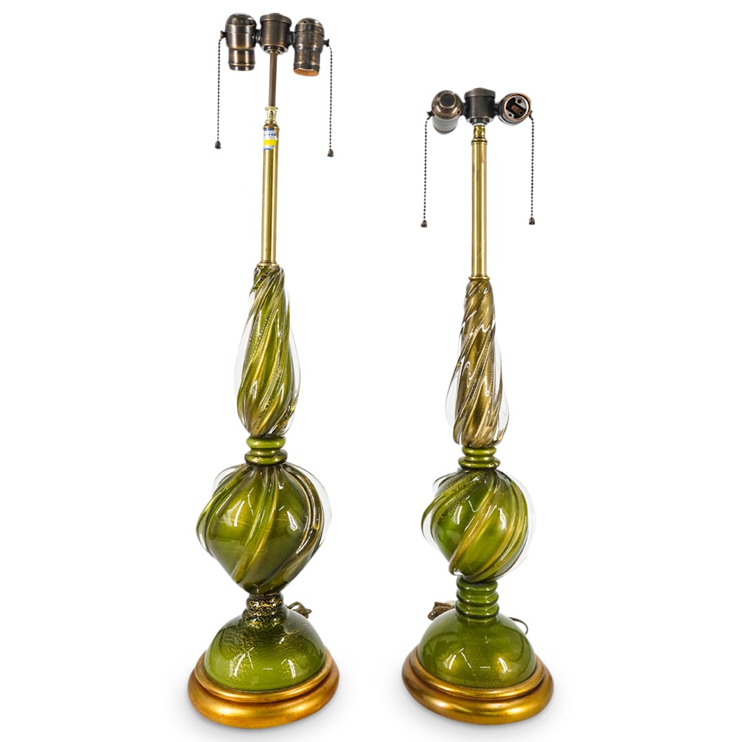 Pair of Murano Blown Glass Spiral Fluted Table Lamps (1 of 7)