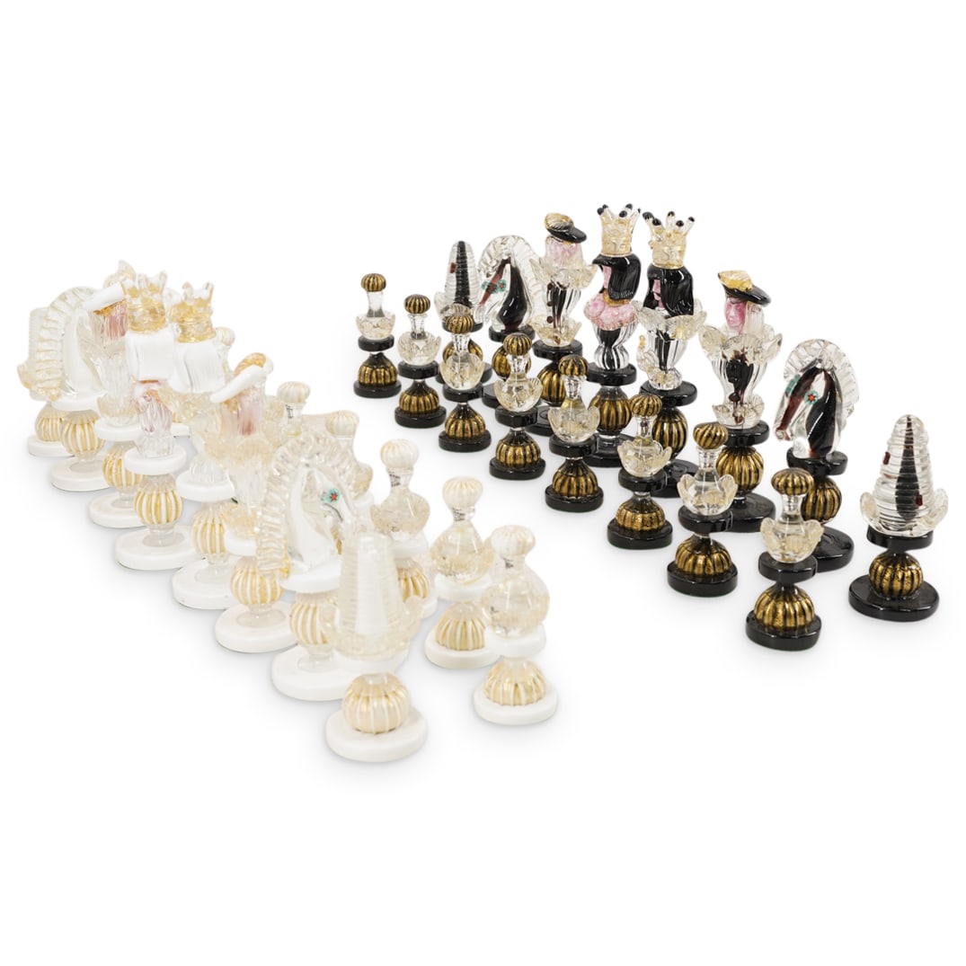 (32 Pc) Attrib. To Barbini Murano Art Glass Chess Game Pieces Set (1 of 8)