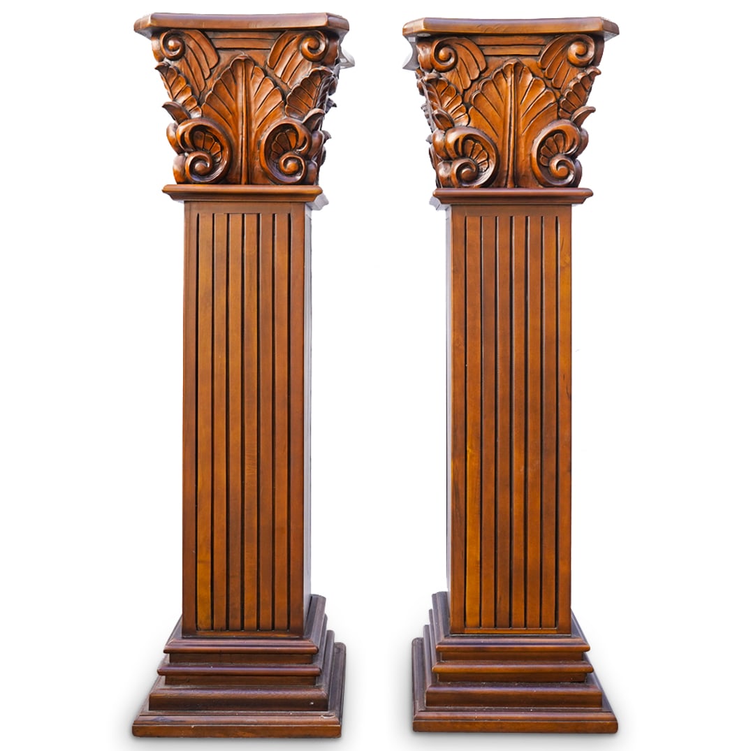 Pair of Marble Inset Stained Wood Pedestals (1 of 7)