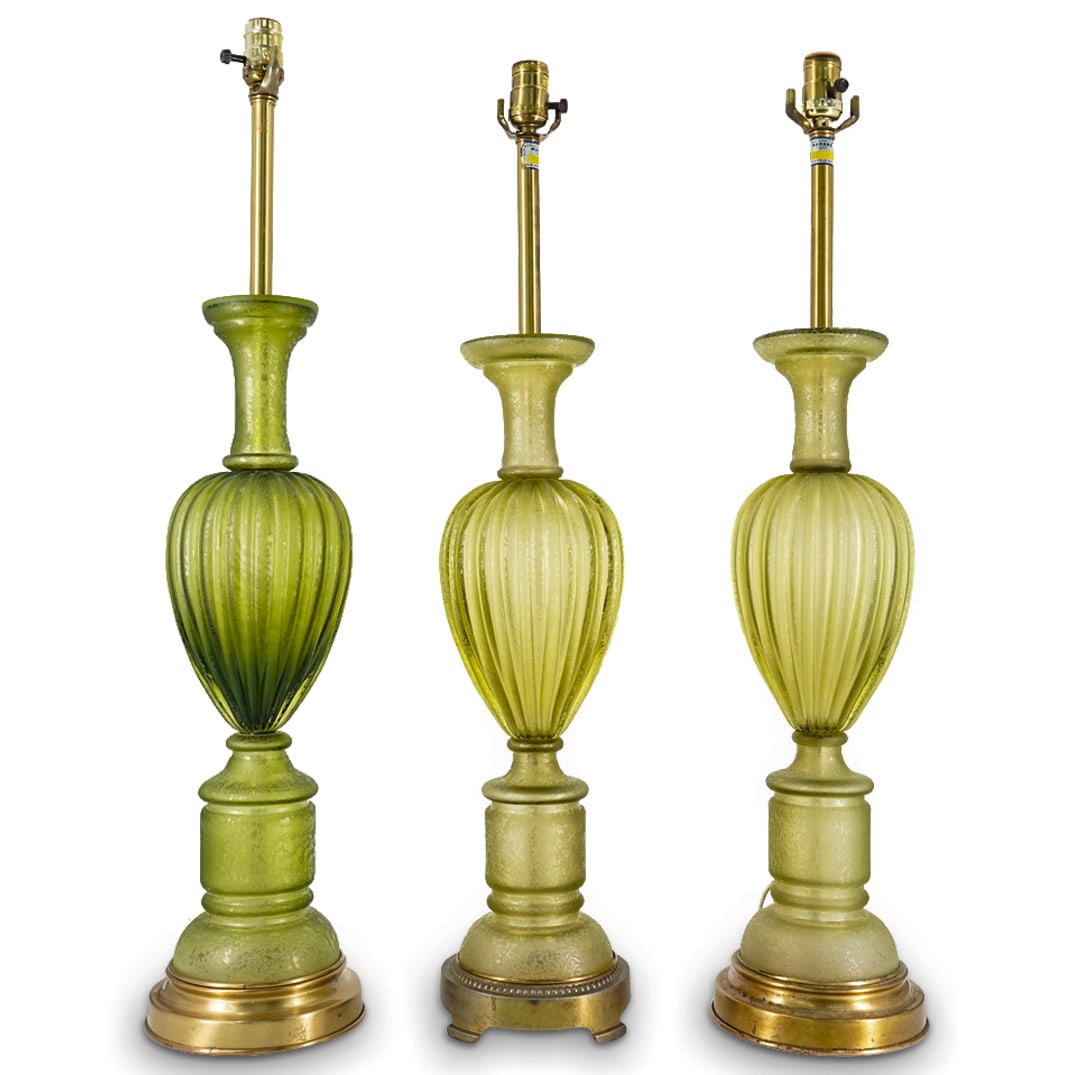 Group of Three Murano Blown and Etched Glass Table Lamps (1 of 7)