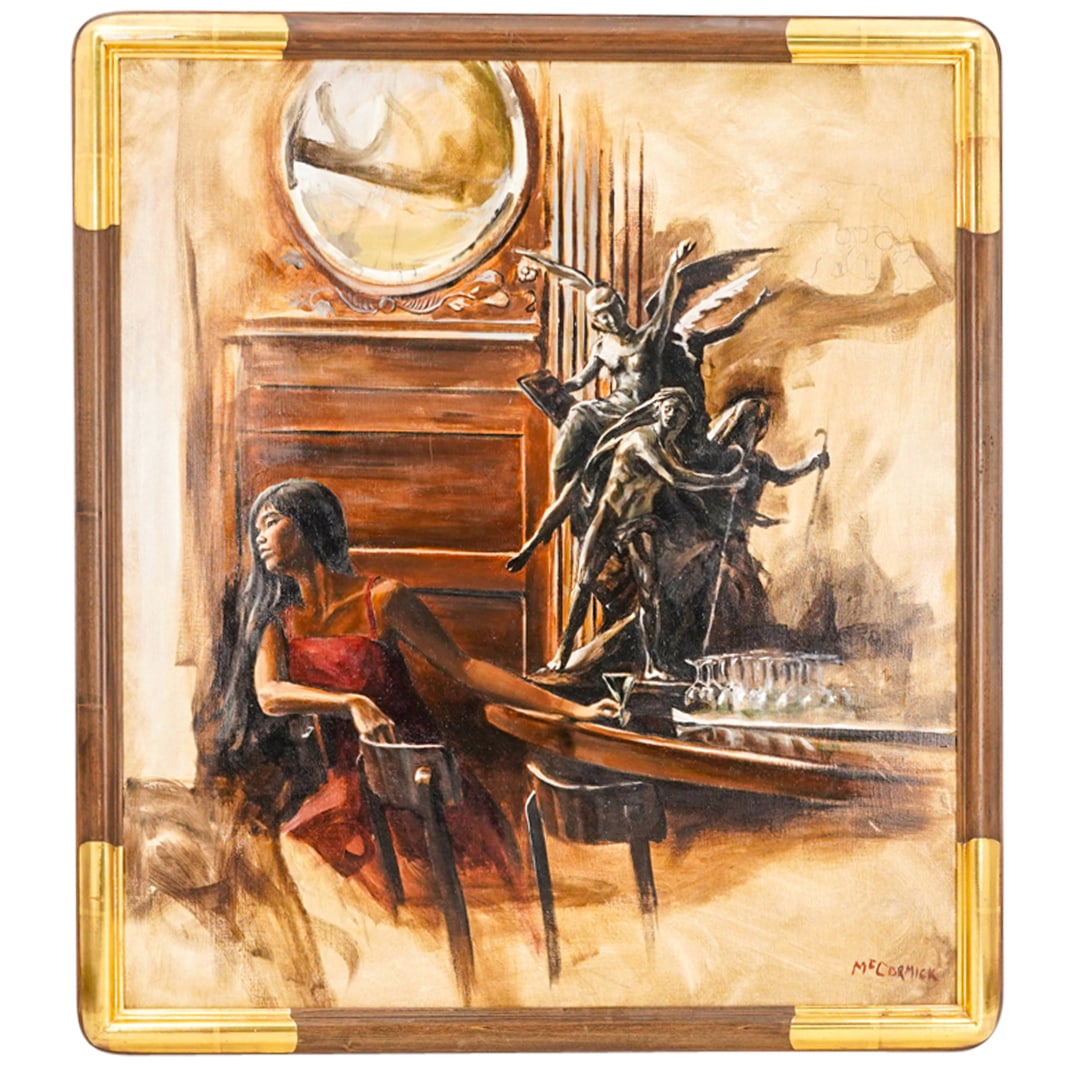 Harry McCormick (American, b. 1942) 'Woman at Bar' Oil on Canvas Painting (1 of 8)