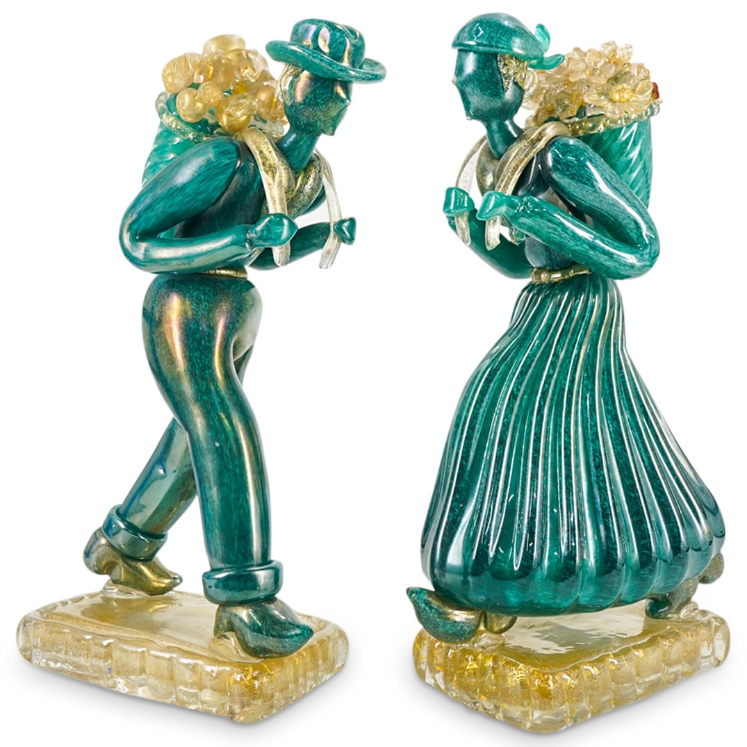 (2 Pc) 1950s Barovier & Toso Murano Eugenio Glass Figures Of Harvesters (1 of 16)