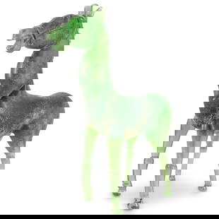 Attr. to Pino Signoretto Murano Corroso Art Glass Horse Figure Sculpture: DESCRIPTION: Murano Corroso Glass Figure of a Horse attributed to Pino Signoretto dated early 1980s. Modeled standing, with straight legs, in transparent green colored glass, with a corroded finish, u