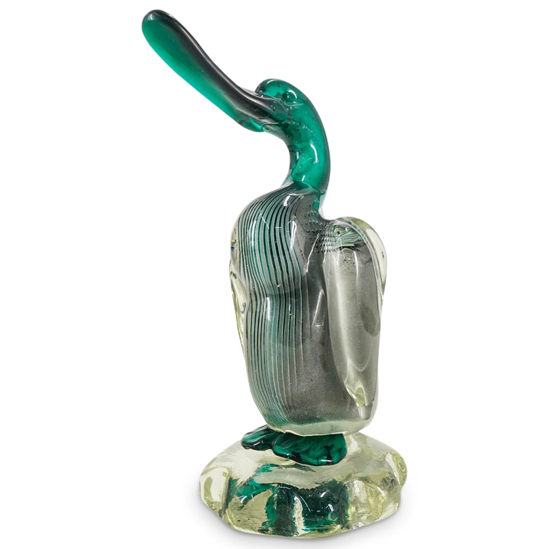 Vetreria Artistica Murano Sommerso Art Glass Duck Figurine Sculpture: DESCRIPTION: Vetraria Artistica Muranese Societa Anonima (V.A.M.S.A.) Murano Sommerso Glass Figure of a Duck. Probably executed by Alfredo Barbini. Designed in colorless and green glass. Unsigned. CIR