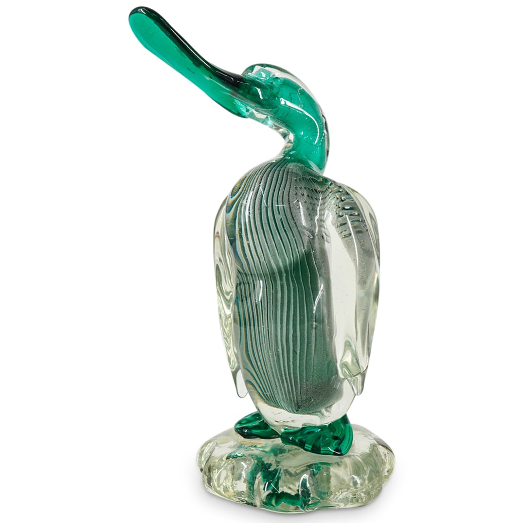 Vetreria Artistica Murano Sommerso Art Glass Duck Figurine Sculpture: DESCRIPTION: Vetraria Artistica Muranese Societa Anonima (V.A.M.S.A.) Murano Sommerso Glass Figure of a Duck. Probably executed by Alfredo Barbini. Designed in colorless and green glass. Unsigned. CIR