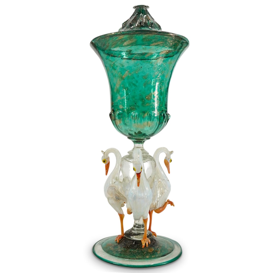 Salviati Glass Covered Goblet W/ Storks (1 of 7)