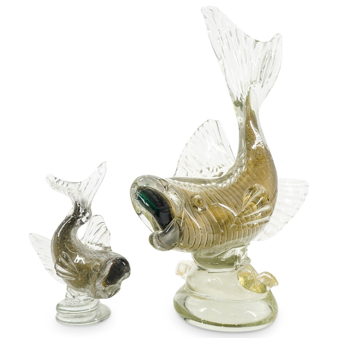 (2 Pc) Mid Century Venetian Murano Fratelli Toso Art Glass Fish Sculptures (1 of 13)