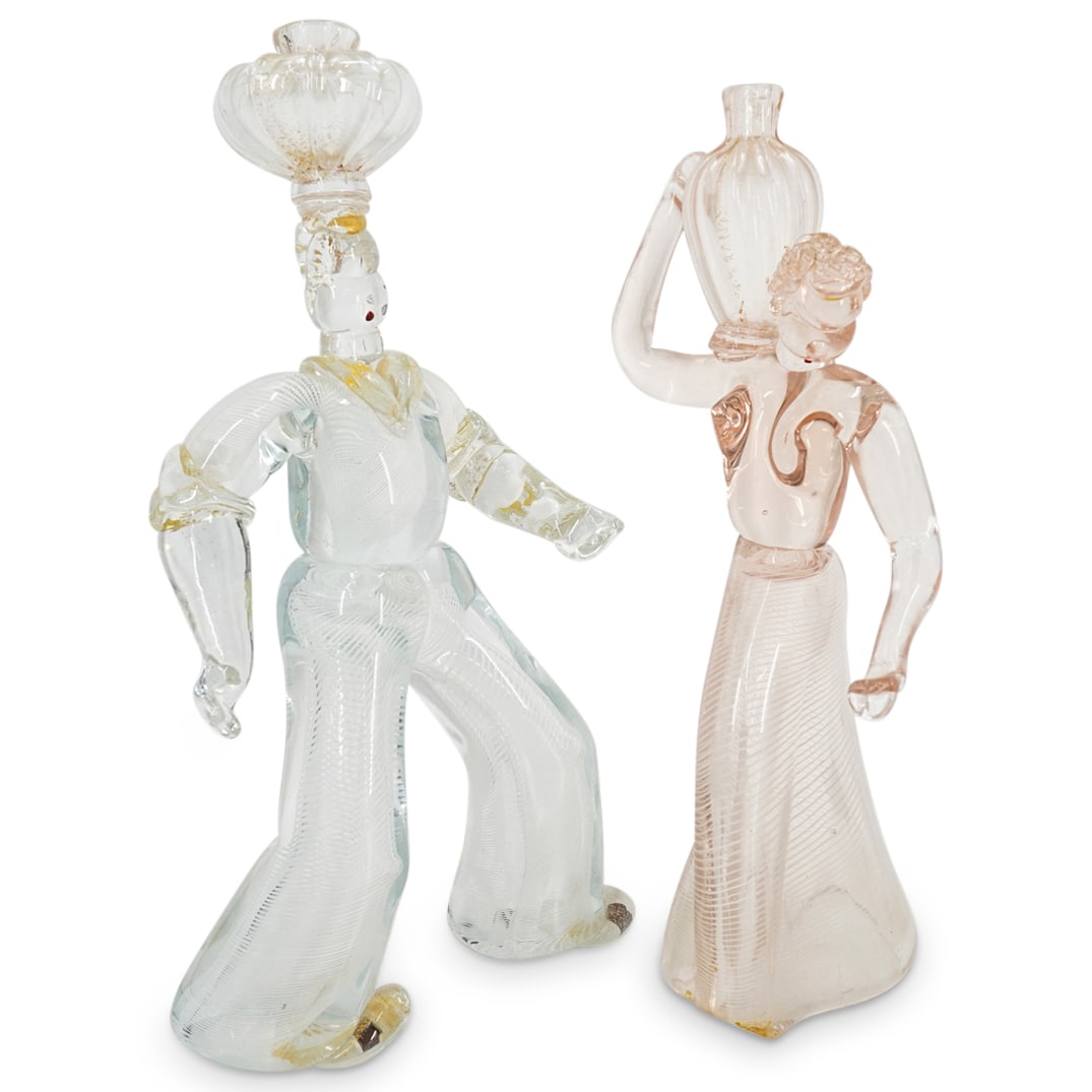 (2 Pc) Pair Of Murano Art Glass Filigrana Water Bearer Figurines (1 of 20)