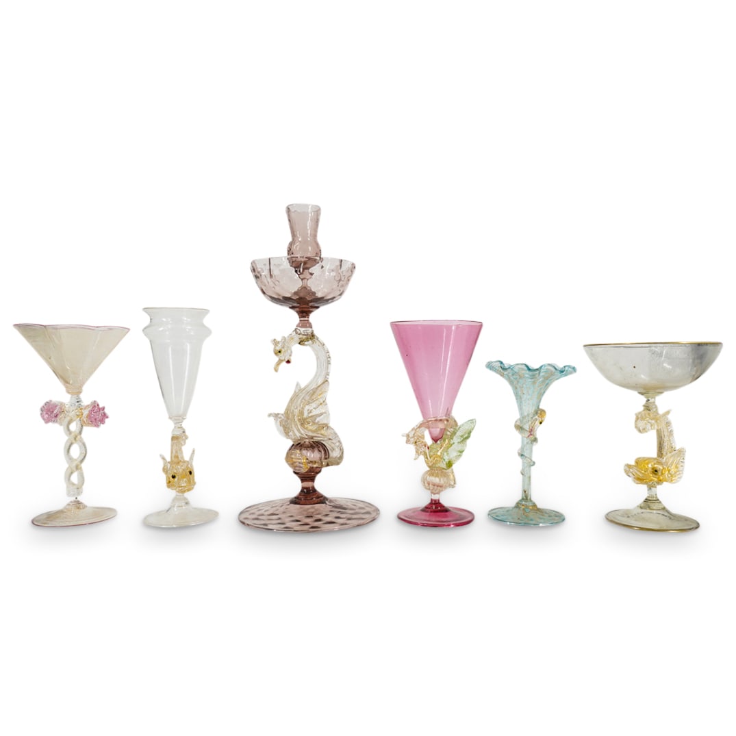(6 Pc) Group of Murano Blown Glass Stemware Assorted Grouping Set (1 of 20)