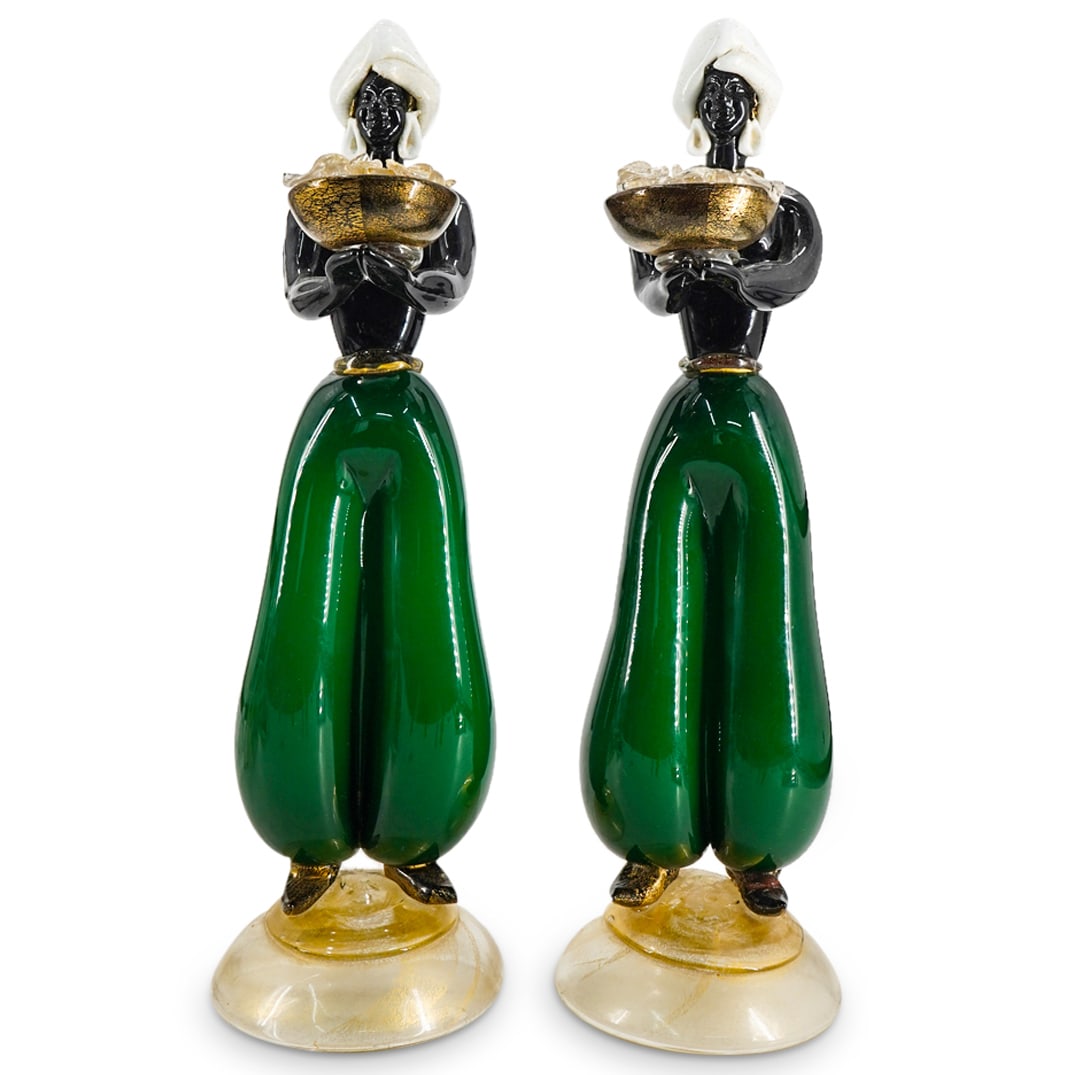 (2 Pc) Pair Of Mazzega I.V.R. Murano Female Blackamoors Art Glass Figures (1 of 9)