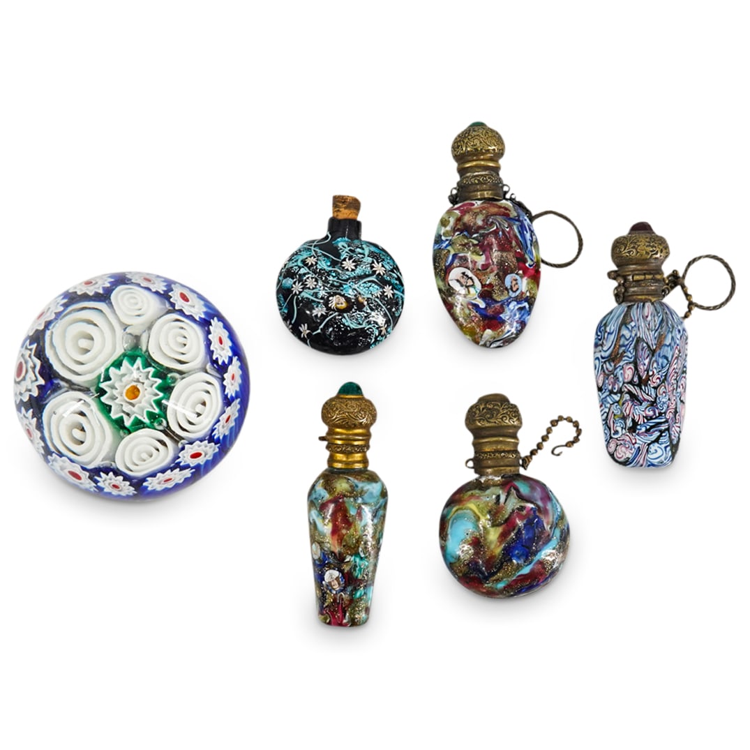 (6 Pc) Venetian Scent Bottles & Millefiori Glass Paperweight (1 of 6)