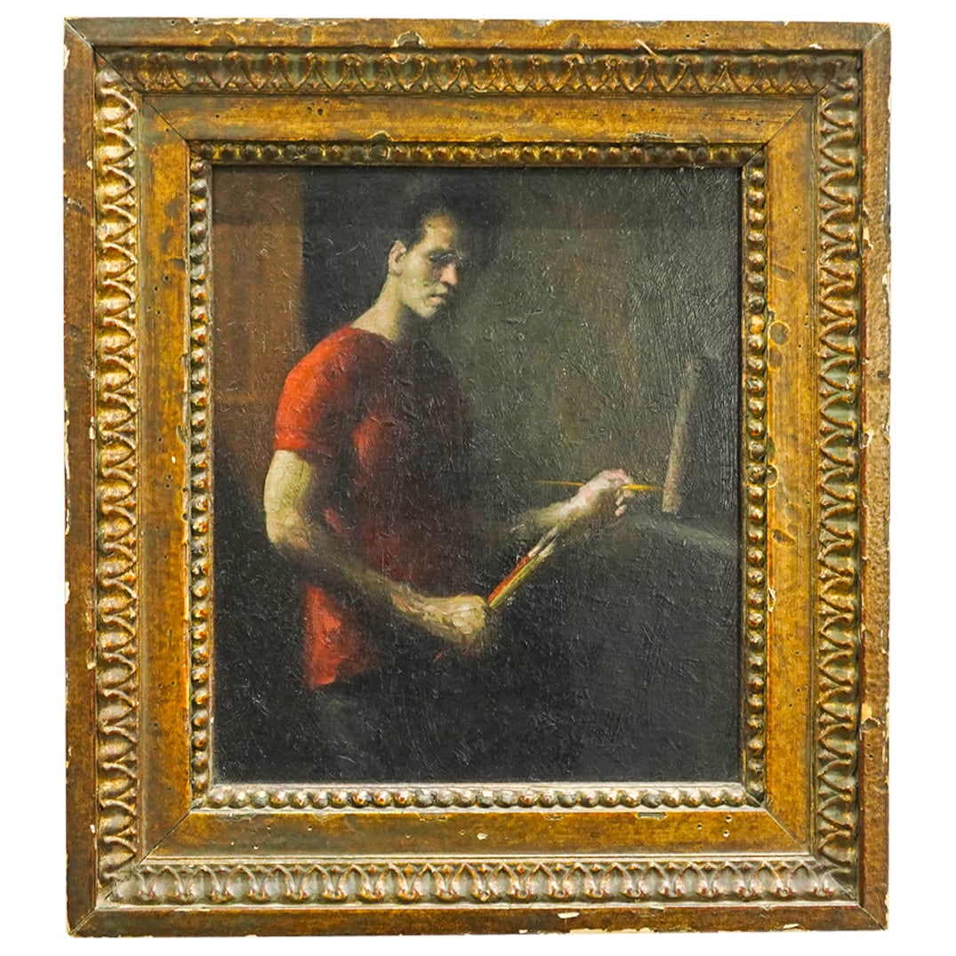 Signed Rivera Chiaroscuro Self Portrait Of Artist Oil On Board (1 of 5)