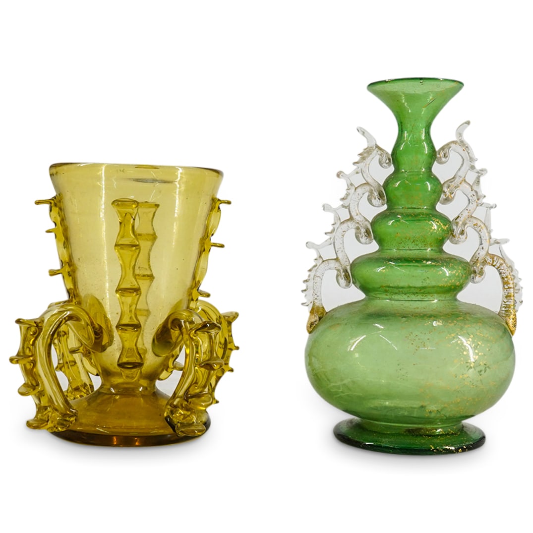 (2 Pc) Murano Art Glass Small Rigaree Handled Vessels (1 of 8)