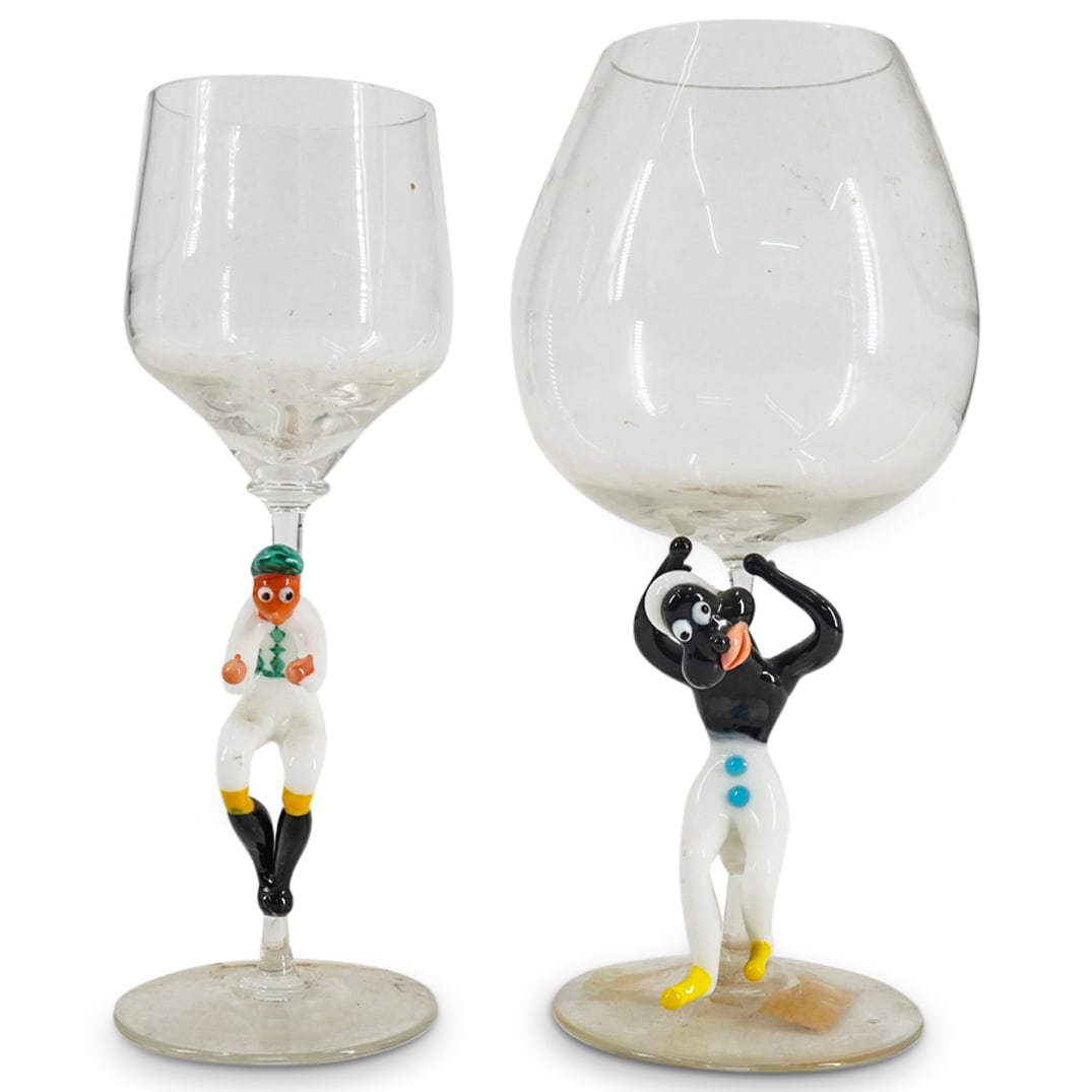 (2 Pc) Murano Blown Glass Figurative Stem Glasses (1 of 8)